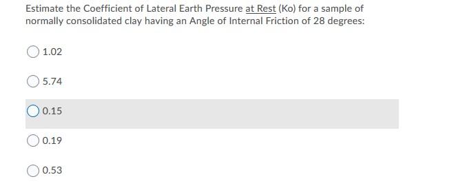 Solved Estimate the Coefficient of Lateral Earth Pressure at | Chegg.com