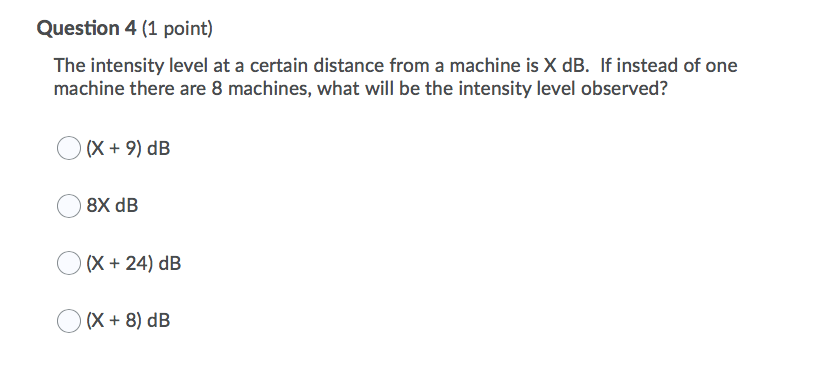 Solved Question 4 (1 point) The intensity level at a certain | Chegg.com