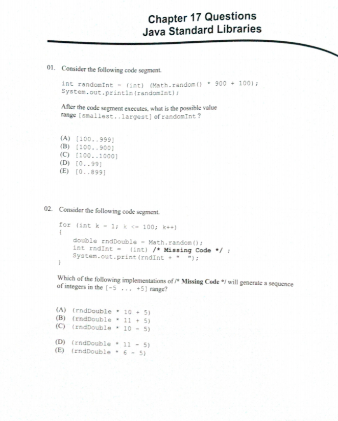 Solved Chapter 17 Questions Java Standard Libraries 01. | Chegg.com