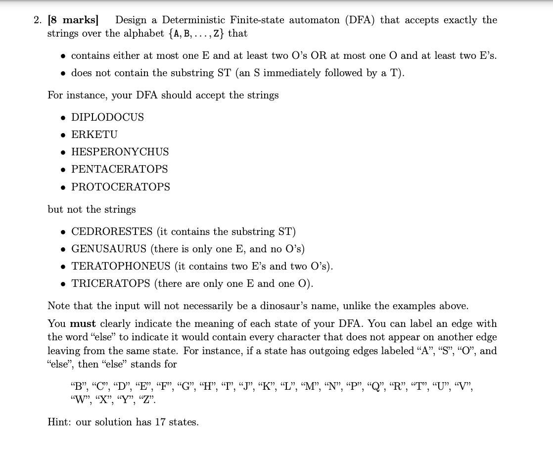 Solved 2 8 Marks Design A Deterministic Finite State Chegg Com