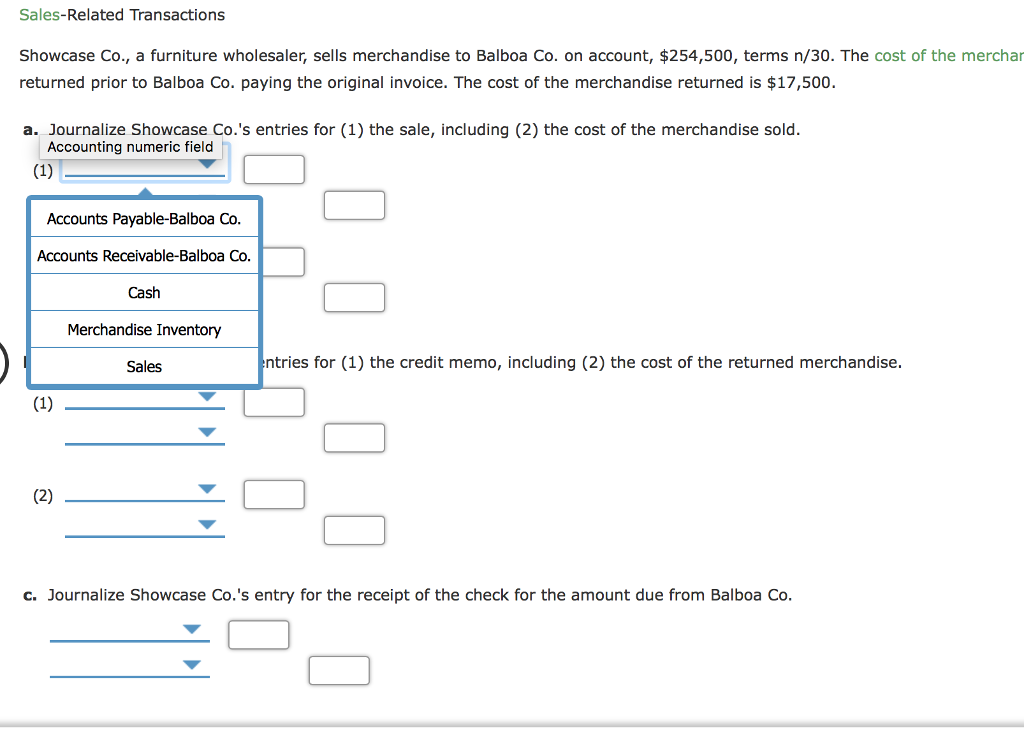 Solved SalesRelated Transactions Showcase Co., a furniture