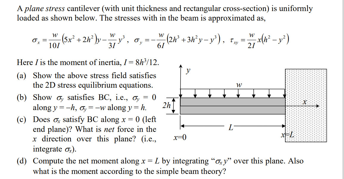 Solved A plane stress cantilever (with unit thickness and | Chegg.com