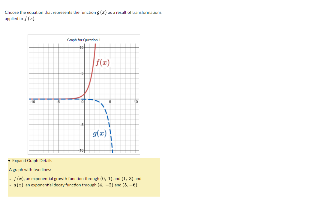 Solved Choose the equation that represents the function g(x)