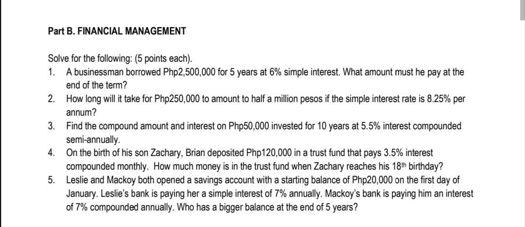 Solved Part B. FINANCIAL MANAGEMENT Solve For The Following: | Chegg.com