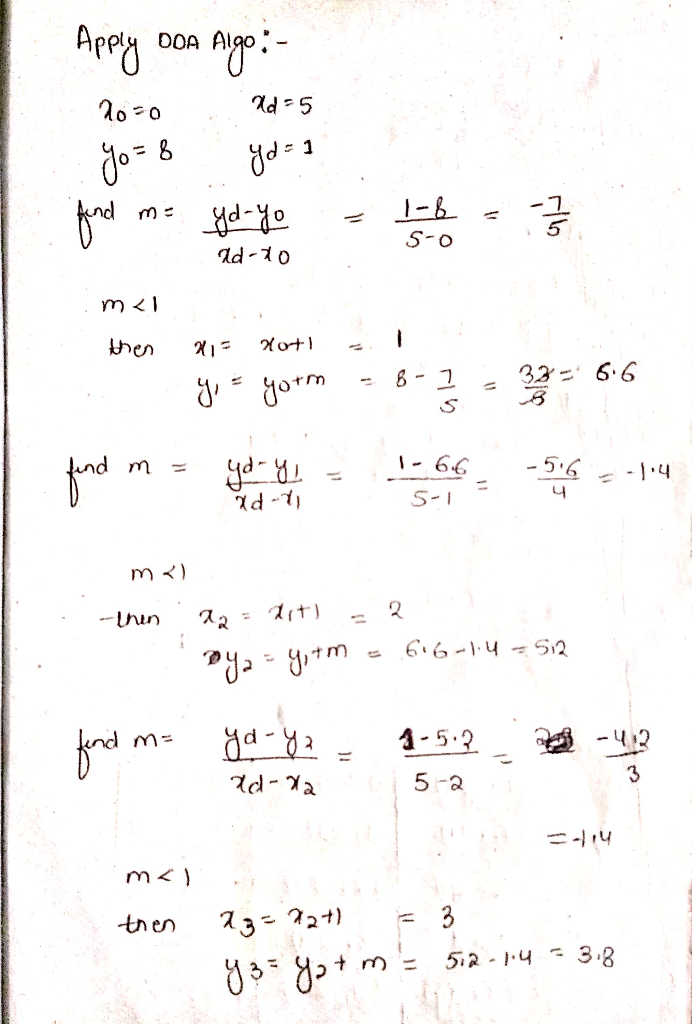 Solved Computer Graphics Compute Pixel Co Ordinates Line X 0 Y 8 X 5 Y 1 Please Show Steps Q Coursehigh Grades