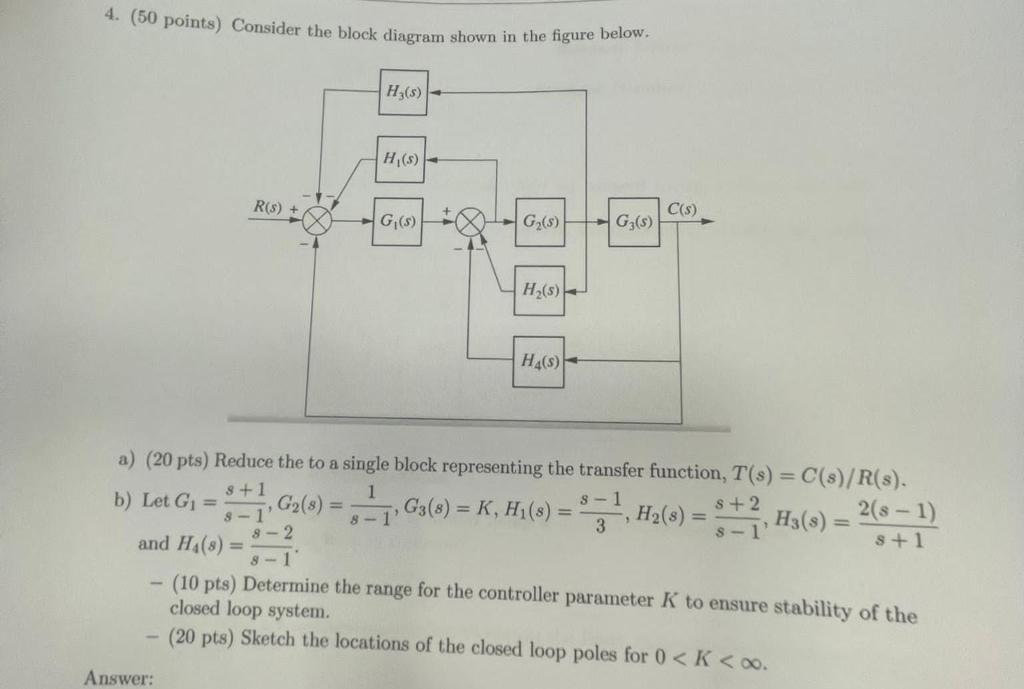 Solved 4. (50 points) Consider the block diagram shown in | Chegg.com