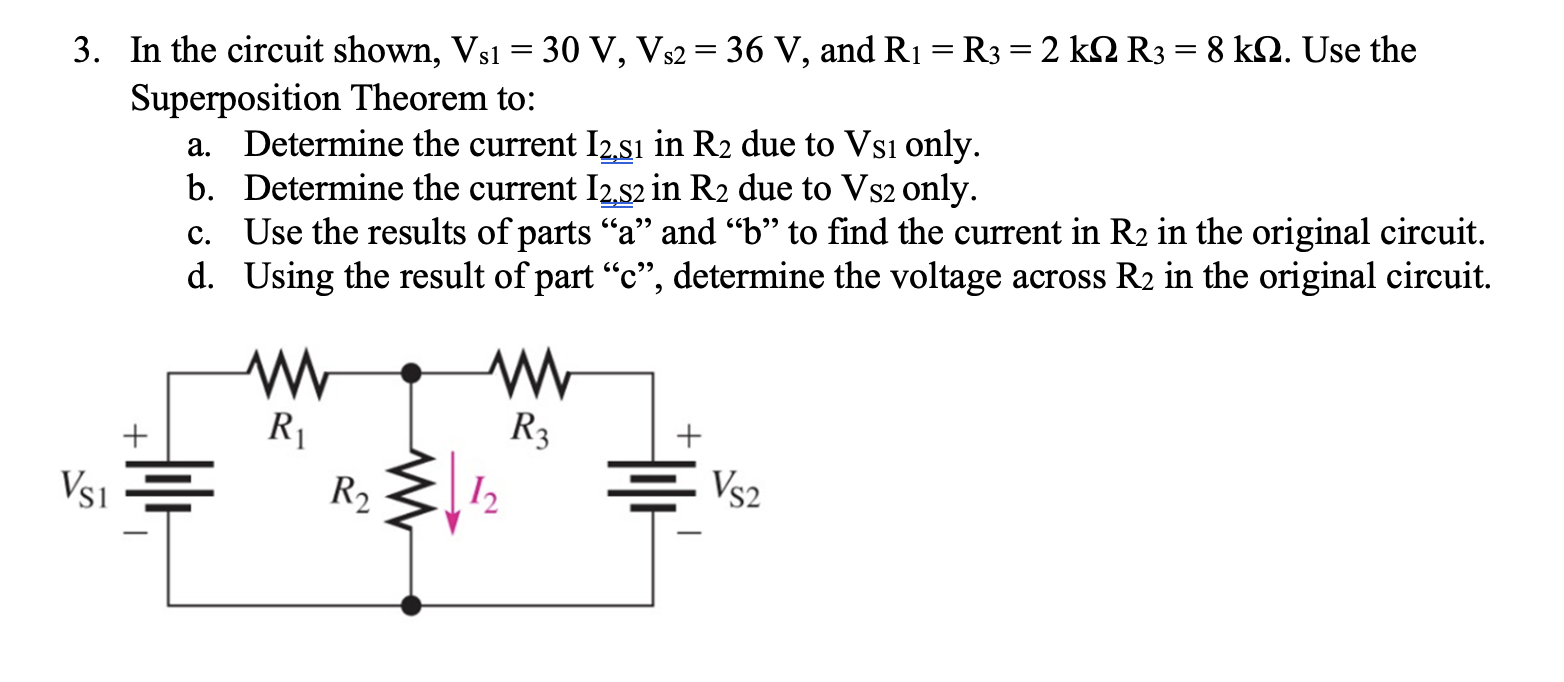 Solved 3. In the circuit shown, Vs1=30 V, Vs2=36 V, and | Chegg.com ...