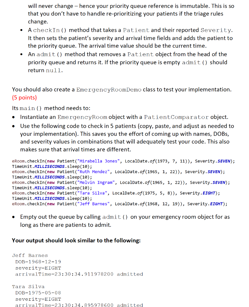 Solved Write a program Emergency Room We will start with