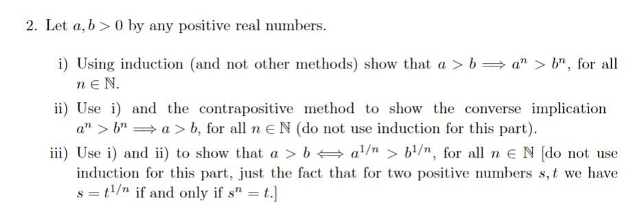 Solved 2. Let A,b>0 By Any Positive Real Numbers. I) Using | Chegg.com