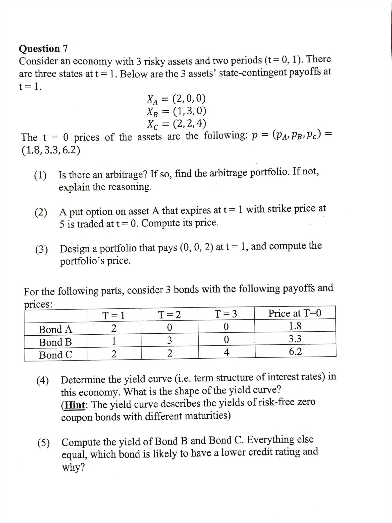 Solved Question 7 Consider an economy with 3 risky assets | Chegg.com