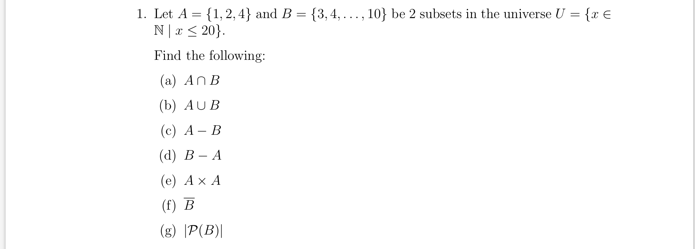 Solved Let A {1 2 4} ﻿and B {3 4 Dots 10} ﻿be 2 ﻿subsets In