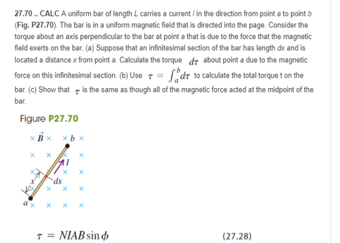 Solved 27.70.. CALC A uniform bar of length L carries a | Chegg.com