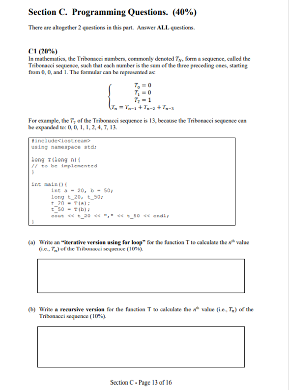 Solved Section C. Programming Questions. (40%) There are | Chegg.com
