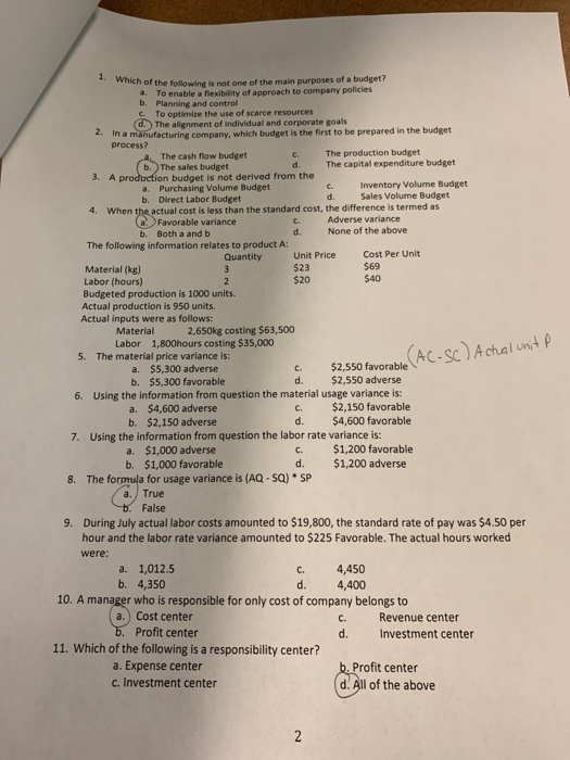 Solved 1. Of The Following Is Not One Of The Main Purposes | Chegg.com