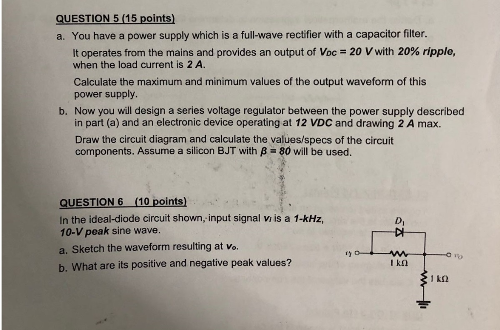 Solved QUESTION 5 (15 points) a. You have a power supply | Chegg.com