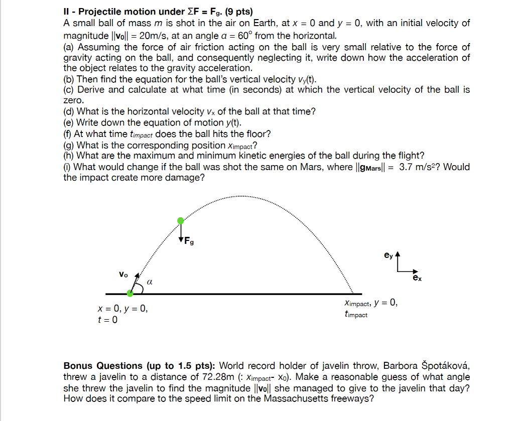 Ii Projectile Motion Under Ef Fg 9 Pts A Small Chegg Com