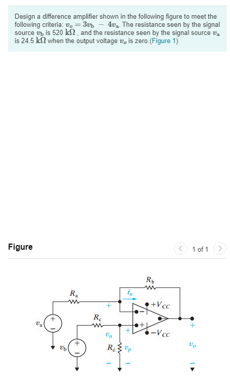Solved Design a difference amplifier shown in the following | Chegg.com