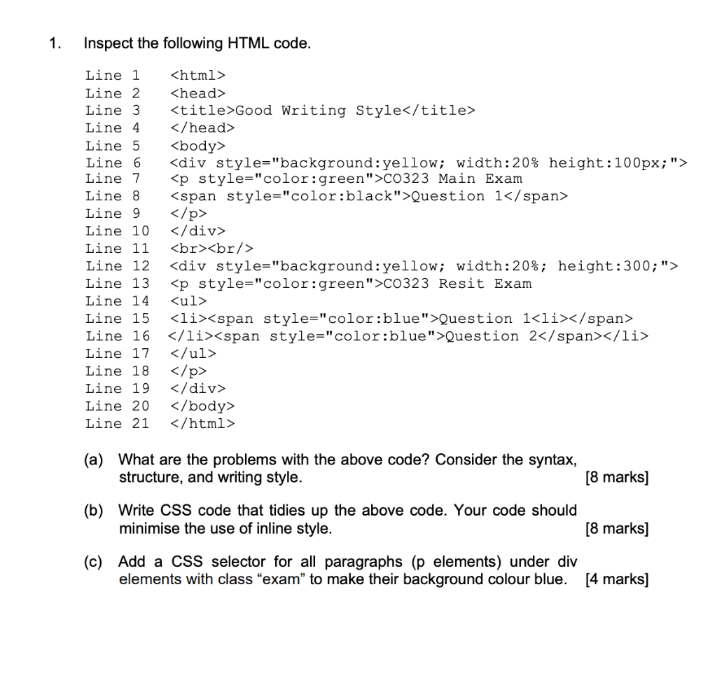 Solved 1. Inspect the following HTML code. Line 1 Line 2 | Chegg.com