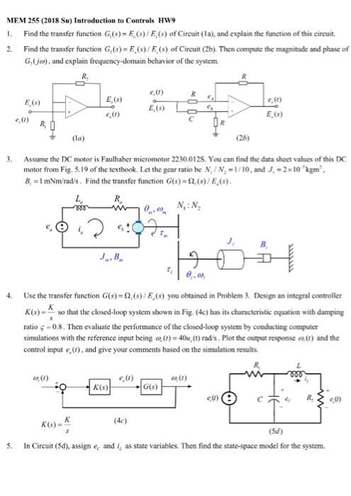 Solved MEM 255 (2018 Su) Introduction to Controls HW9 1 Find | Chegg.com