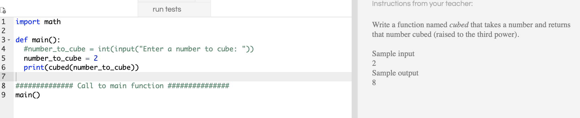 Solved Instructions from your teacher: run tests import math | Chegg.com