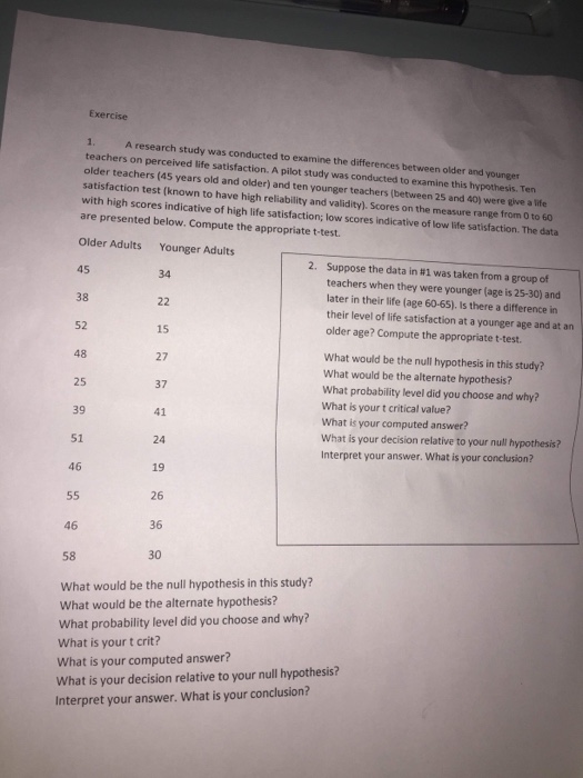 Solved Exercise A research study was conducted to examine