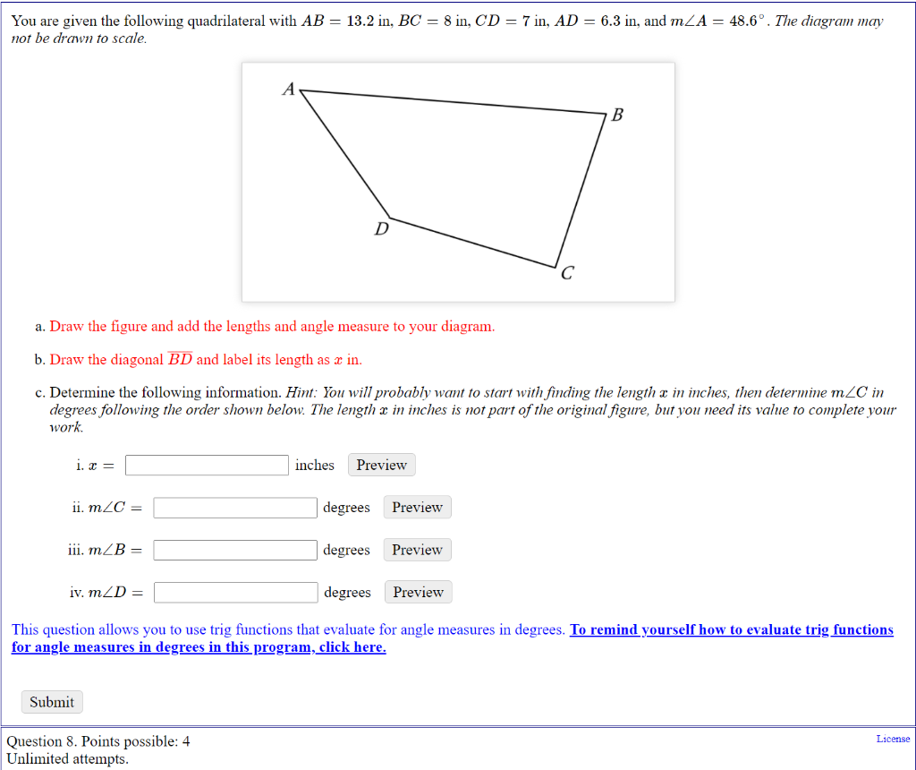 Solved You Are Given The Following Quadrilateral With AB = | Chegg.com