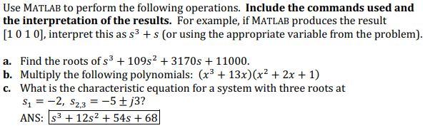 Solved Use MATLAB To Perform The Following Operations. | Chegg.com