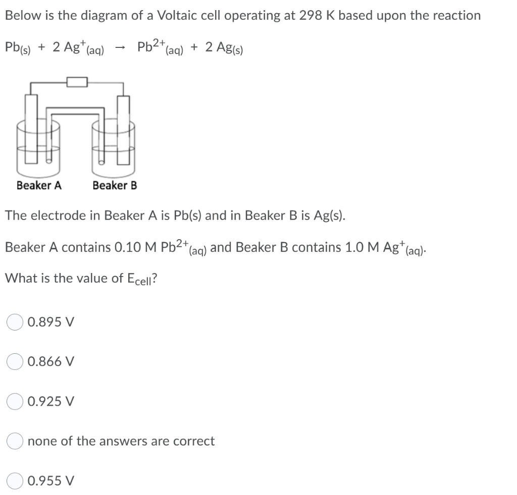 Solved Below Is The Diagram Of A Voltaic Cell Operating At | Chegg.com