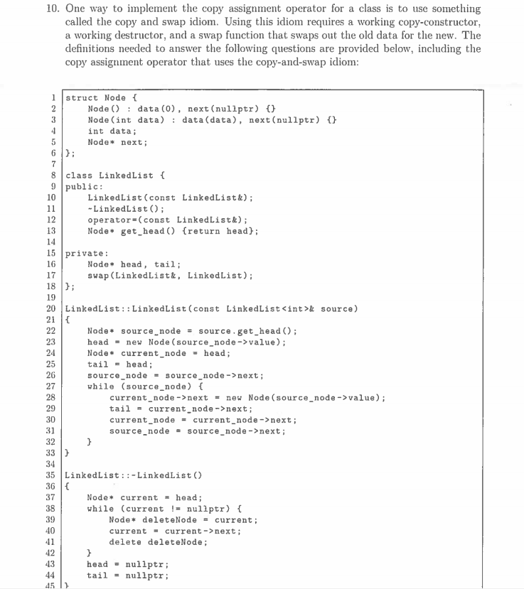 Solved 10. One way to implement the copy assignment operator | Chegg.com