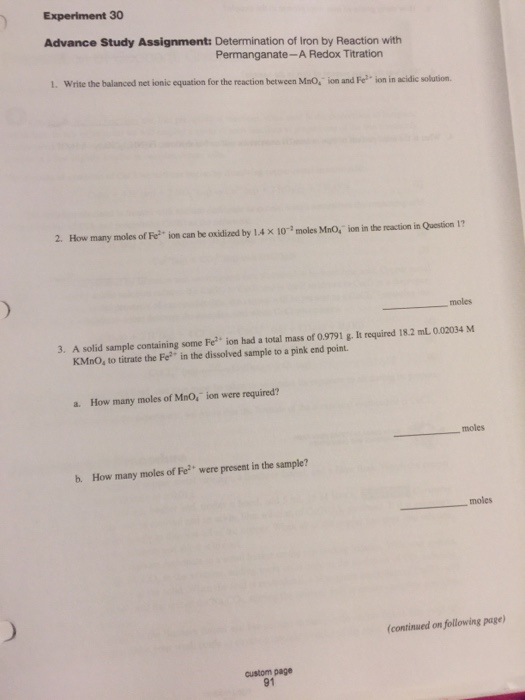 Solved Experiment 30 Advance Study Assignment: Determination | Chegg.com