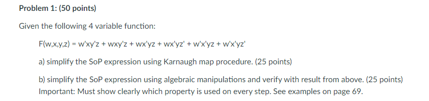 Solved Given the following 4 variable function: | Chegg.com