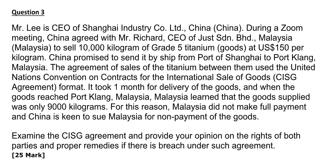 Solved Mr. Lee is CEO of Shanghai Industry Co. Ltd., China 