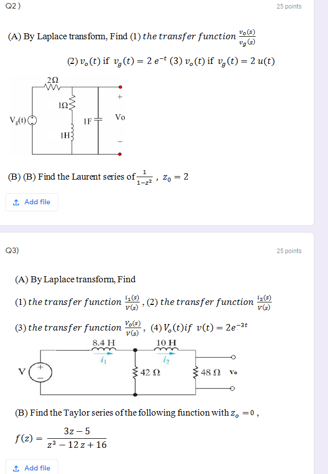 Solved Q2 25 Points A By Laplace Transform Find 1 T Chegg Com