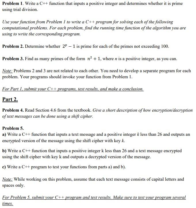 Problem 1. Write a C++ function that inputs a | Chegg.com