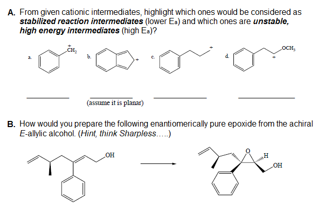 Solved A. From given cationic intermediates, highlight which | Chegg.com