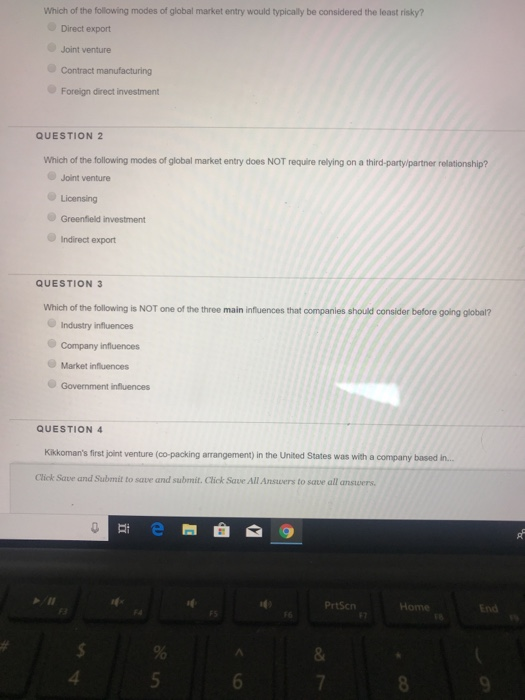 Solved Which of the following modes of global market entry | Chegg.com
