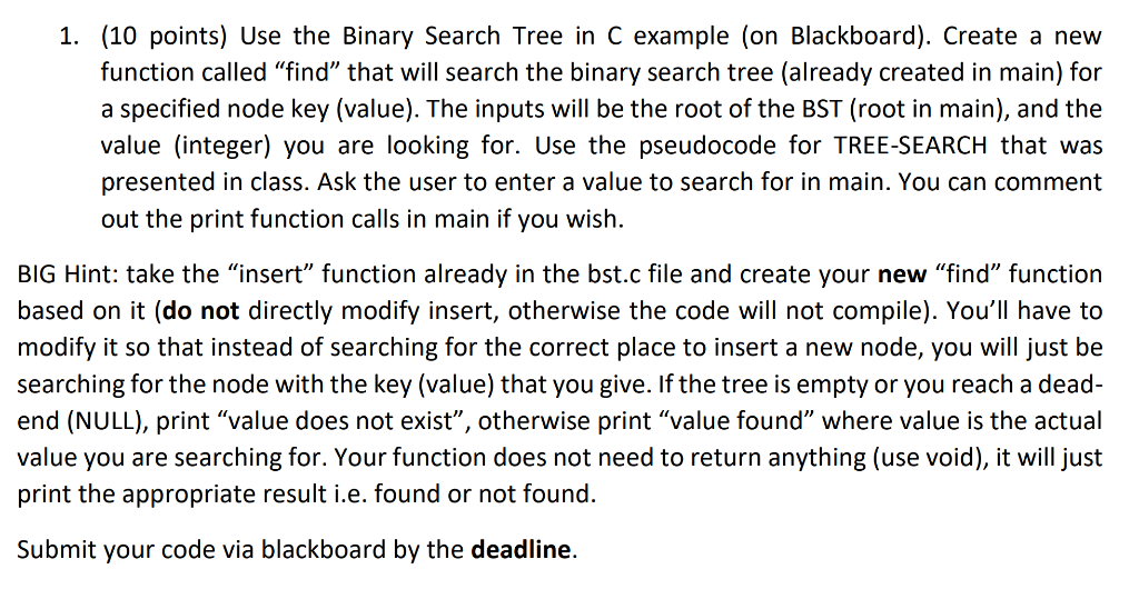 Given is the Binary Search Tree in C | Chegg.com