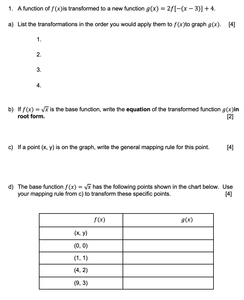 Solved 1. A function of f(x)is transformed to a new function | Chegg.com
