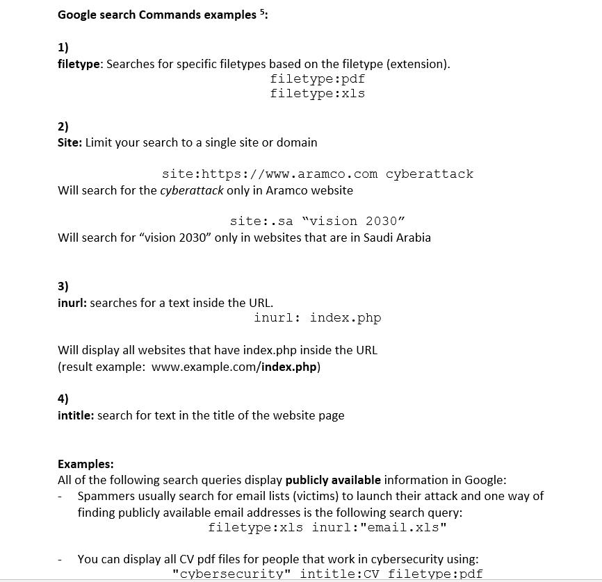 Google search Commands examples 5 1) filetype