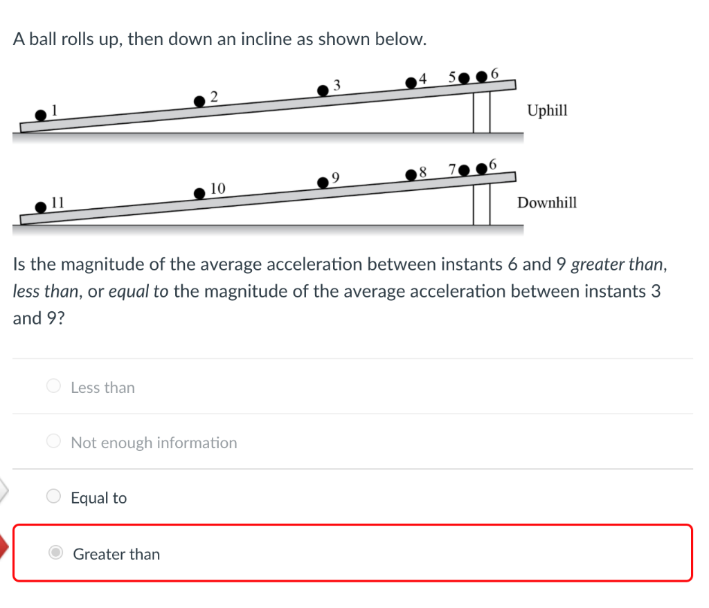 Solved A ball rolls up, then down an incline as shown below.