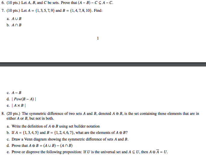 Solved 6. (10 Pts.) Let A, B, And C Be Sets. Prove That (A - | Chegg.com