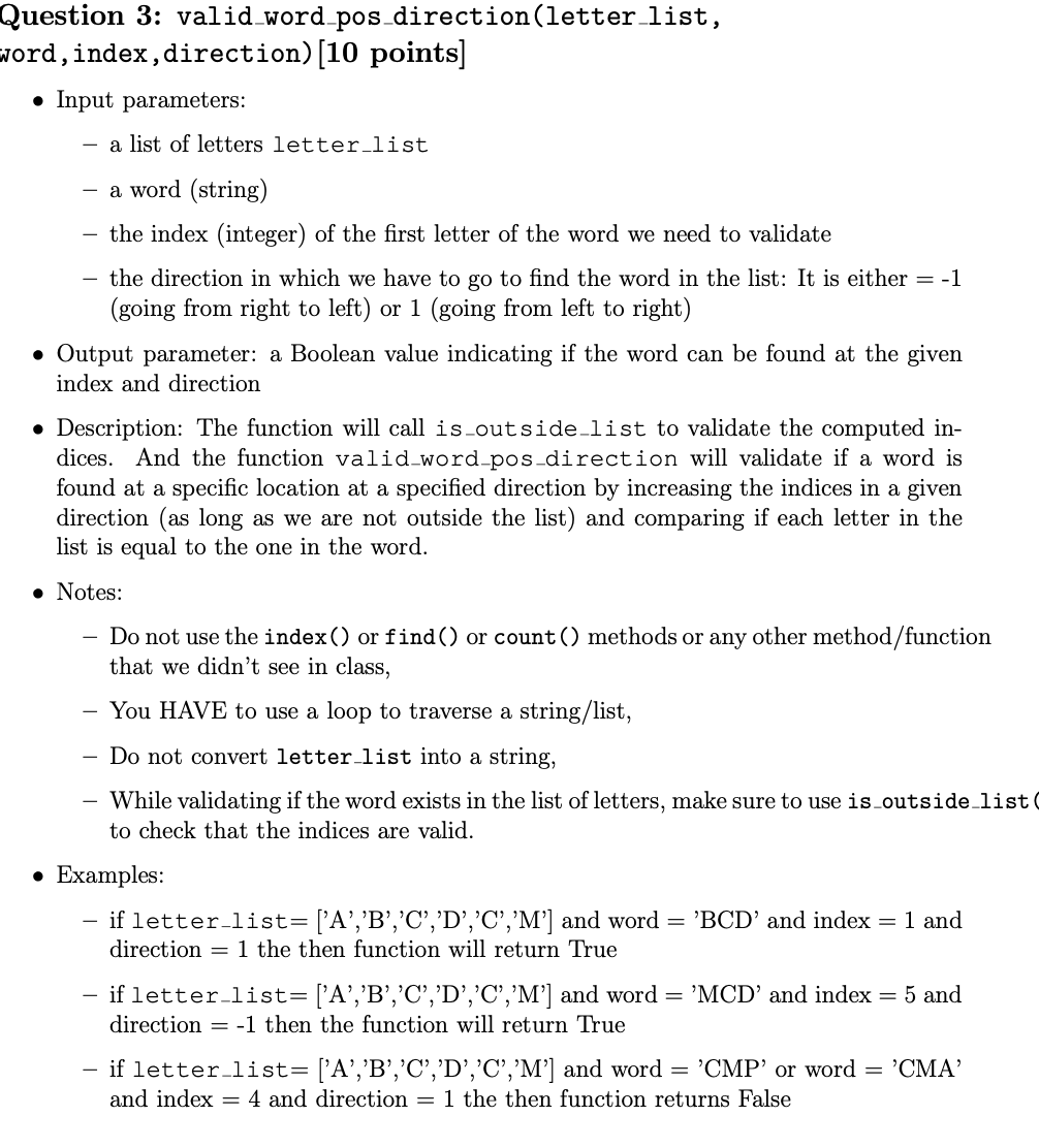 Question 3: valid_word_pos_direction(letter_list, | Chegg.com