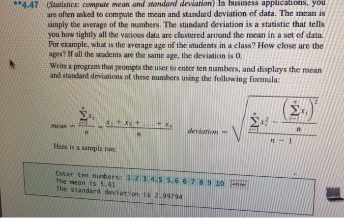 Solved 4.4 (Statistics: compute mean and standard deviation) | Chegg.com