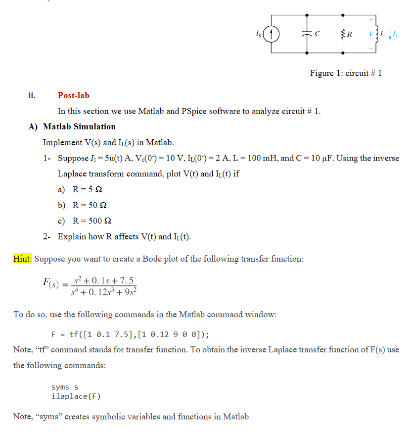 Solved 1s R Figure 1: circuit # 1 ii. Post-lab In this | Chegg.com