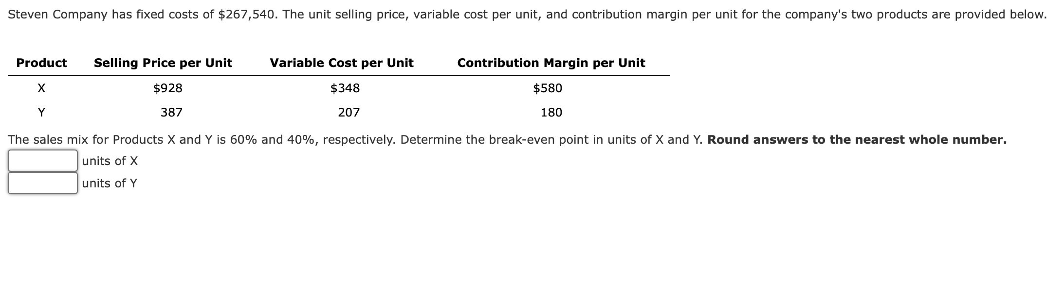 Solved Steven Company has fixed costs of $267,540. The unit | Chegg.com