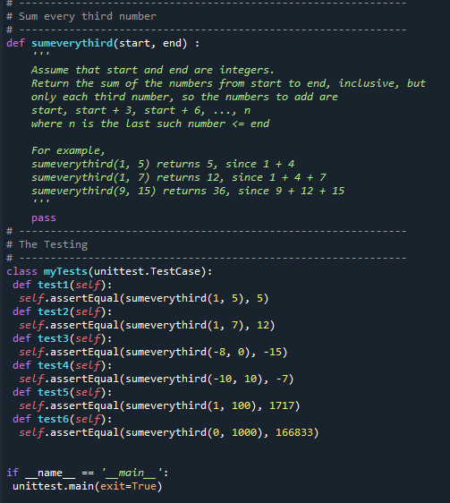 Solved # Sum every third number # def sumeverythird(start, | Chegg.com