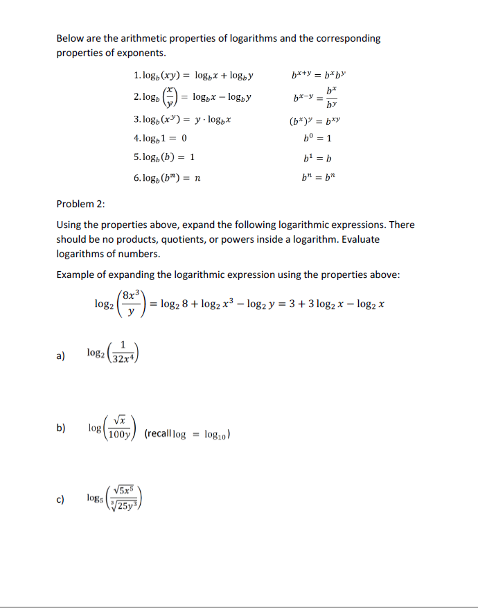 Solved Below Are The Arithmetic Properties Of Logarithms And | Chegg.com