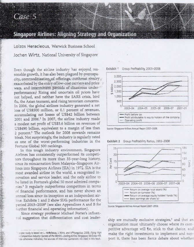 Case 5 Singapore Airlines: Aligning Strategy and Organization Loizos Heracleous, Warwick Business School Jochen Wirtz, Nation