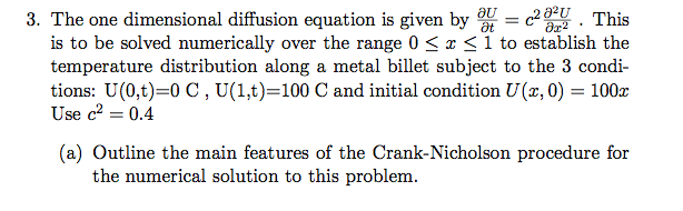 Solved at au 3. The one dimensional diffusion equation is | Chegg.com