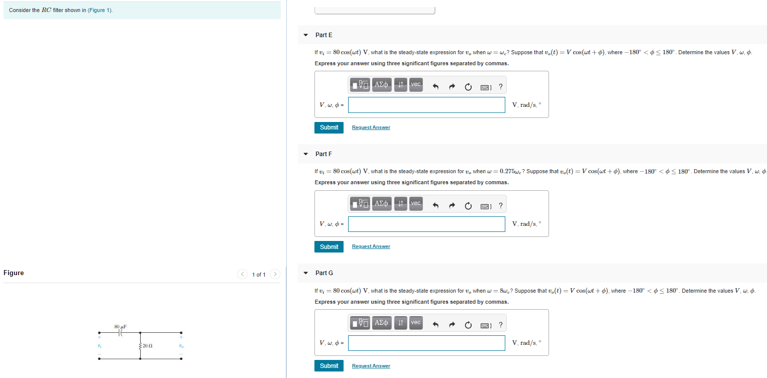 Solved Consider the RC filter shown in (Figure 1). Part E